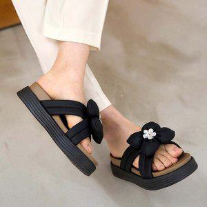 [제이시]제이시 발편한 볼넓은 큐빅 통굽 슬리퍼 4cm S150