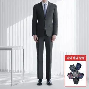 [롯데백화점]맨잇슈트 그레이 순모 울100 수트 글렌체크 포멀핏 3계절 정장 (345) + 타이증정