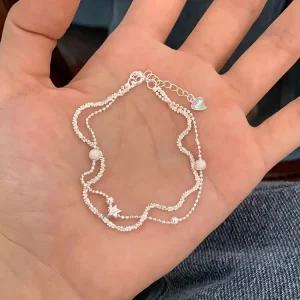 [디자이너몰]여성 실버 별 안개꽃 두줄 레이어드 팔찌