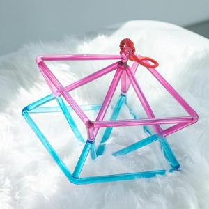 5인치 6 핑크 블루 메르카바 크리스탈 노래 피라미드, 힐링 에너지 용 스트링 및 완드