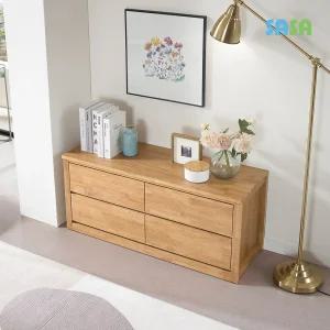 데코라인(매장상품) 밀라체 2단 와이드 고무나무원목서랍장