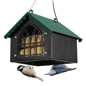 킹야드 더블 수트 새 모이통, 방풍 지붕, 올 메탈, 거꾸로 된 야외용 다우니 딱따구리 누태치 치카디, 그린에게 적합합니다