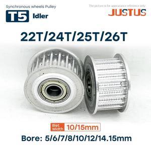 호환 22T24T25T26T 텐셔너 조정 가이드 휠(베어링 포함) T5 동기 휠 아이들러 벨트 폭 1015