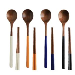 나무 옷칠 수저세트 4인용 숟가락 젓가락 우드수저 가족수저 선물용 투톤수저 식사세팅