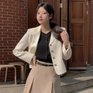 리안 울 트위드 자켓 봄 가을 하객룩  데이트룩