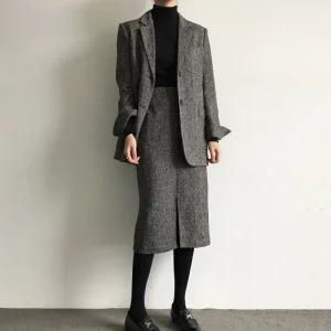 여성 겨울 정장 크롭자켓 슈트 치마 세트 빅사이즈 오피스룩