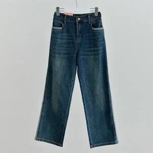 [다잇템] 여성 가을용 백밴딩 워시드 옆포켓 와이드팬츠 H라인 청바이_22459761_588872