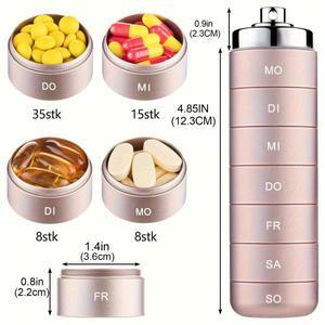 [보호보관파우치][독일 인쇄] 금속 여행용 알약 정리함, 휴대용 7일 비타민 쌓을 수 있는 방수 1일 1회 상