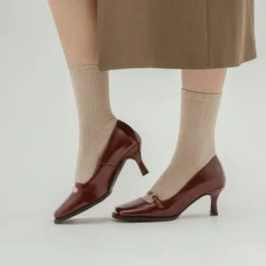 SOVO 블룸 스퀘어 메리제인 미들힐 6cm