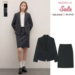 [롯데백화점]시스티나 미니멀 싱글 원버튼 스커트 정장 세트 셋업 AWSJKO31510JDJKP