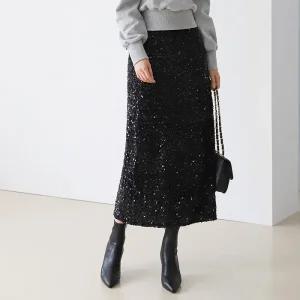 스팽글 밴딩 트임 스커트_PM2509SK032C