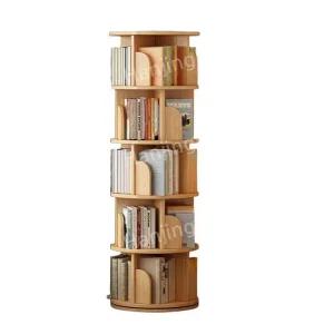 원형 회전 책장 만화 수납 선반 다층 홈 거실 캐비닛 서재 오픈 원목 책꽂이 인테리어