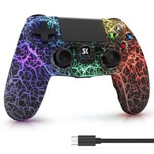 PS4용 ISHAKO 무선 컨트롤러, PlayStation 4/Pro/Slim/PC Windows용 RGB 게임 1000mAh 배터리, 이중 진동, 6축 모션 컨트롤(블랙) 포함