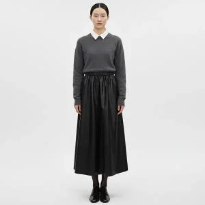 [샵앤] 여성 허리밴딩 가죽 인조 레자 A라인 플레어 롱스커트 NTT-WSK-20813