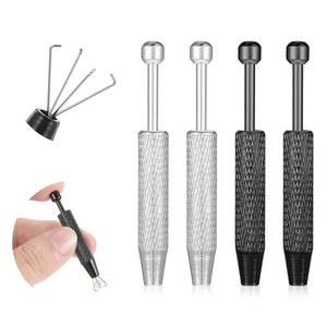 AOZUO 4PCS 미니 그래버 펜, 스테인리스 스틸 주얼러 픽업 도구 4-클로 IC 칩용 전자 부품 주얼 다이아몬드 진주 보석 피어싱 볼 작은 부품(실버, 블랙)
