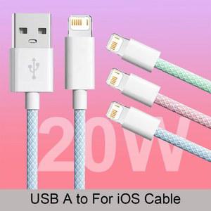 20W USB A-L 컬러 케이블 for iPhone 14 13 12 11 Pro XS Max XR X SE 8 7 Plus PD 고속 충전 유형 C 브레이드 액세서리