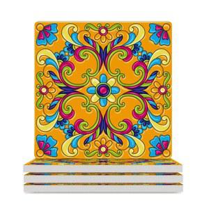 멕시코 탈라베라 세라믹 타일 사각 코스터와 코크 베이스 내열 흡수 재사용 가능한 음료 코스터, 친구를 위한 집들이 선물 6 PCS