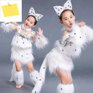 여자를위한 흰 고양이 코스프레  의상 여우 동물 댄스 할로윈