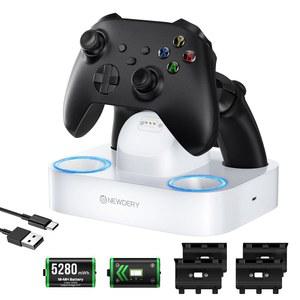 뉴데리 컨트롤러 Xbox용 충전소, Xbox One/시리즈 X|S 컨트롤러용 2x5280mWh 충전식 배터리 팩, 4개의 배터리 커버가 있는 Xbox 컨트롤러용 듀얼 충전 도크-화이트