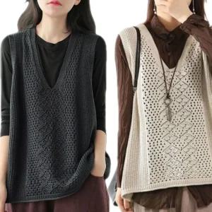 비올레나 여성 오버핏 심플 롱 니트 조끼 루즈핏