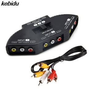 Kebidu 블랙 셀렉터 3 포트 오디오 비디오 게임 스위치 분배기 케이블 AV RCA for Wii TV DVD XBOX PS2