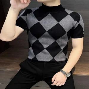 터틀넥 목 티 폴라 캐시미어 니트 기모 스웨터 하프 2025년 반팔 남성 티셔츠 미드넥 플레드 고급 가을 얇