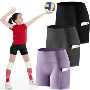 여자 4인치 스판덱스 압축 반바지와 운동 체조용 포켓 하프셰트 3종 배구 자전거 반바지