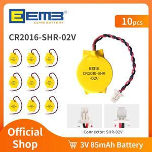 10팩 CMOS 배터리 EEMB 3V CR2016 배터리(SHR 플러그 포함) 마더보드 노트북 PC 컴퓨터용 교체