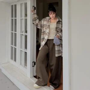 [제작/빅사이즈]이블렛 퓨이븐 기모 핀턱 스트링 롱 밴딩팬츠 제이스타일