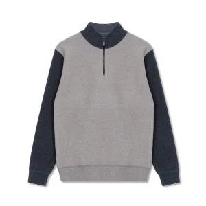 [디바옴므]겨울 배색 기모안감 니트 반집업 티셔츠 자켓 골프 목폴라 반목