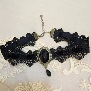 검정 보석 북유럽풍 레이스 초커 목걸이 북유럽풍 검정 할로윈 행사 파티 데이트 초커 넥 큐빅 여성