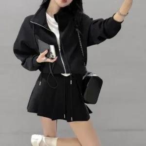 여성 루즈핏 후드 집업과 치마바지 세트