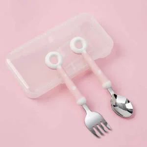 폴리 블루 숟가락 포크 세트 여행 케이스 어린이집