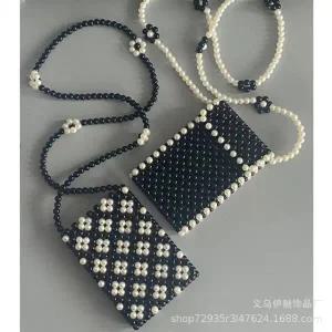 비즈 진주 플라워 크로스 가방 핸드폰 백 핸드백 미니 포인트 여름 휴양지 스퀘어