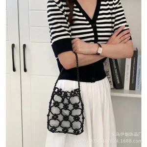 비즈 진주 크로스 가방 핸드폰 백 핸드백 미니 포인트 여름 휴양지 스퀘어