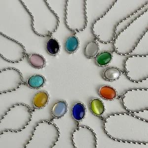 탄생석 써지컬 팬던트 클로버 군번줄 체인 목걸이 심플 커플 우정 포인트 플리마켓 바다 여름 소품샵