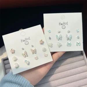 나비 리본 진주 은침 귀걸이 s925 미니 큐빅 하트 데일리 포인트 은은한 학생 은귀걸이 자개 리본