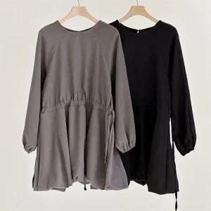 여성 가을 하객용 스트링 나그랑 퍼프 벌룬 미니 원피스