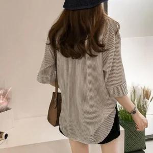 ONM 여성 블라우스 브이넥 7부 셔츠 세련된 스트라이