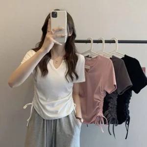 ONM 여성 브이넥 기본 반팔티셔츠 무지티