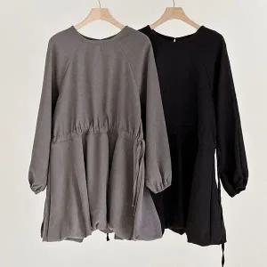 [하프클럽/]여성 가을 하객용 스트링 나그랑 퍼프 벌룬 미니 원피스