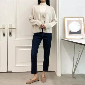 여성 주머니 롱슬리브 V넥 빅사이즈 가디건