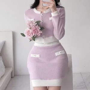 [다잇템] 여자 탱크 미니스커트 콘트라스트 카디건 리본단추 세트_19675848_588872