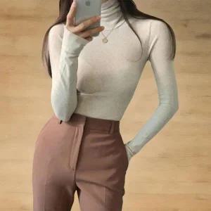 [하프클럽/]여성 앙고라 스판 긴팔 티셔츠 슬림핏 목폴라 이너웨어