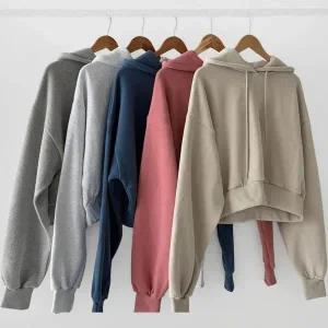 [하프클럽/]여성용 양기모 퍼프 후드 크롭 티셔츠 박시핏 면 상의