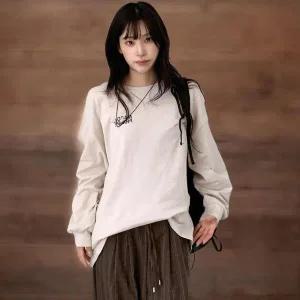 [하프클럽/]여성 빈티지 레터링 오버핏 면 시보리 맨투맨