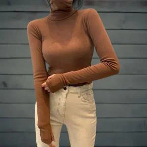 [하프클럽/]여성 기모 목폴라 이너 슬림핏 손목 따뜻한 스판 티셔츠