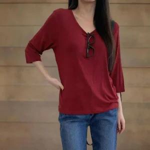 [하프클럽/]여성용 데일리 무지 컬러 레이온 스판 루즈핏 8부 티셔츠