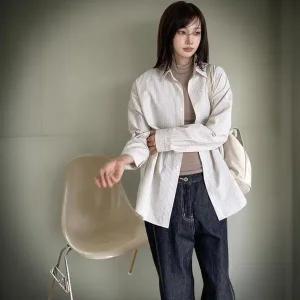 [하프클럽/]여성용 루즈핏 스트라이프 코튼 셔츠 데일리 남방