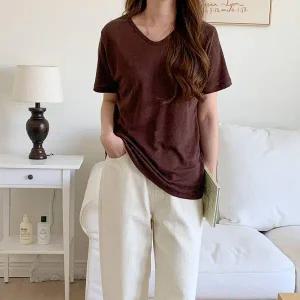 [하프클럽/]여성용 데일리  브이넥 반팔 티셔츠 무지 컬러